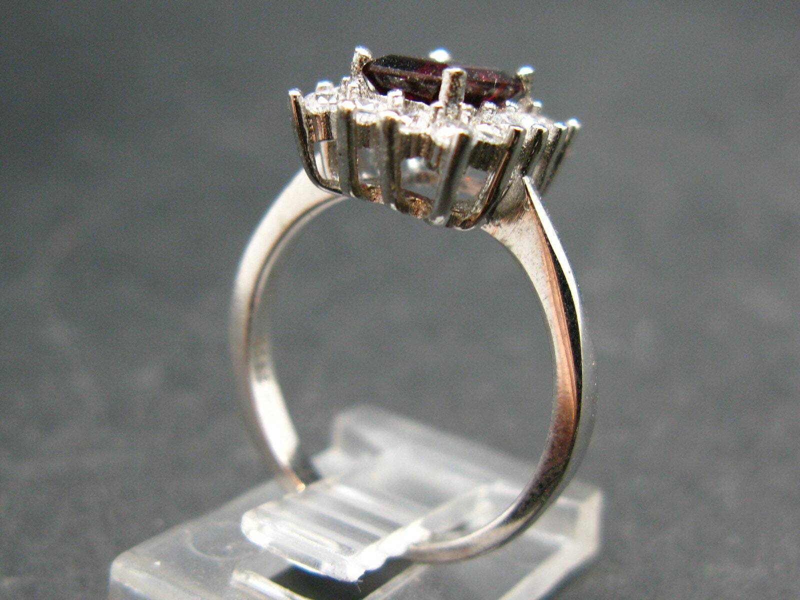 Red Garnet Rhodium Plated Sterling Silver Ring with CZ – Size 6.5