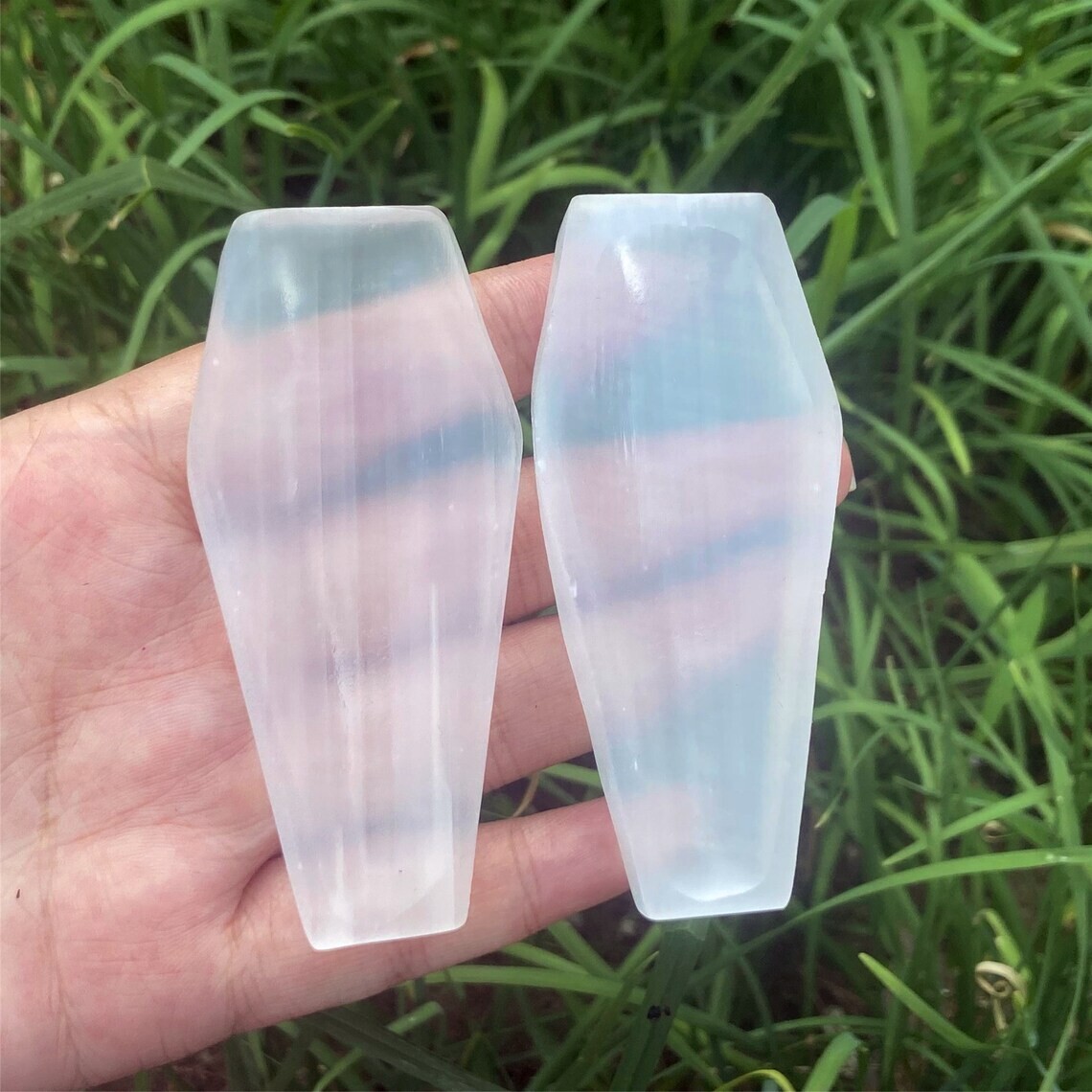 1PC natural selenite coffin quartz ashtray crystal carving mineral sample
