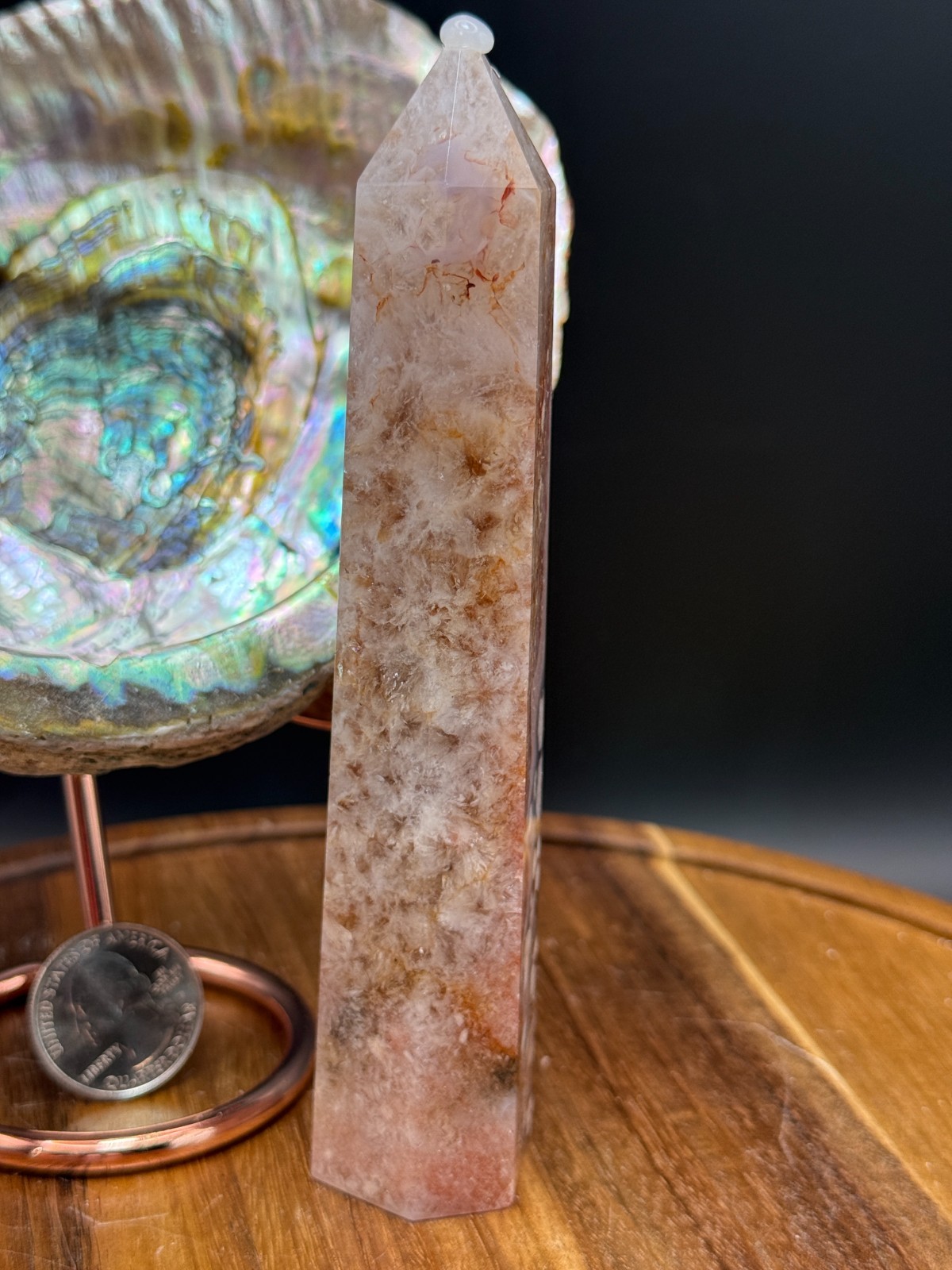 Blue Flower Agate Crystal Tower B Flash Asterism Chalcedony 6 sided Obelisk
