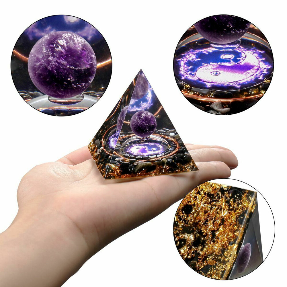 4*Orgonite Pyramid Amethyst Peridot Healing Crystal Energy Orgone EMF Protection
