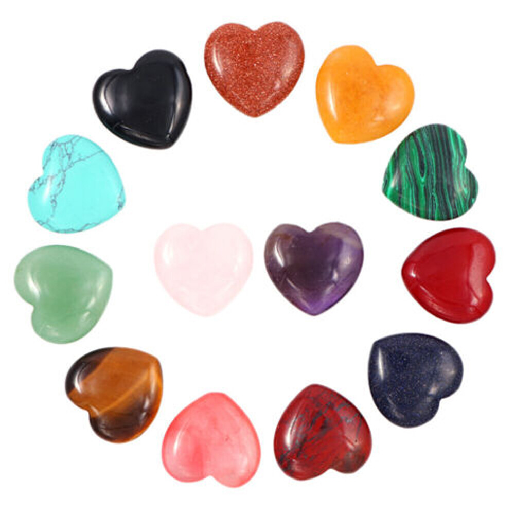 20pc 20mm Mixed Natural Crystal Quartz Carved Heart shaped Healing Love Gemstone