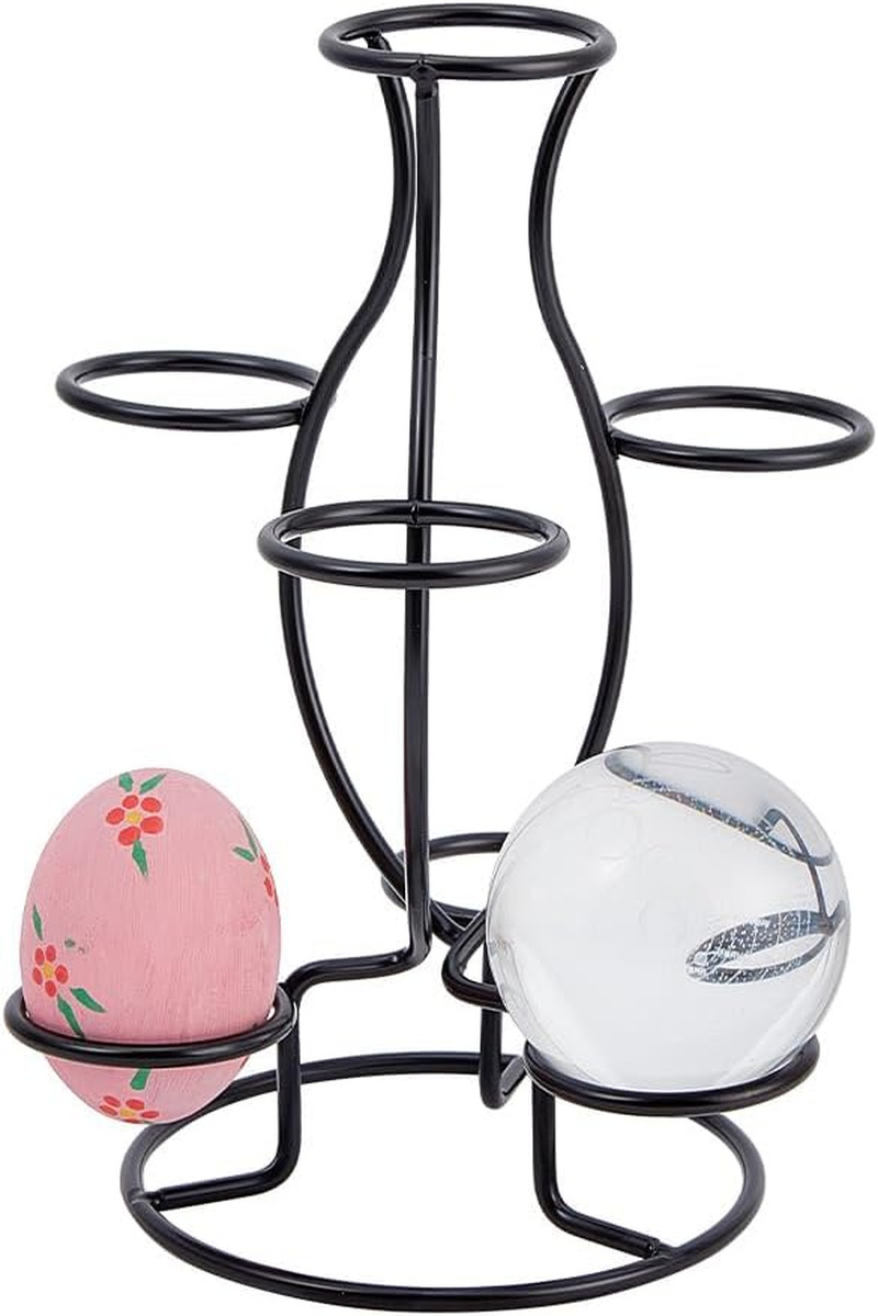 Crystal Sphere Holder 8″ Tall, 7 Eggs Display Stand 1.61″ Diameter Black Metal M