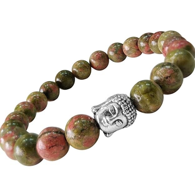 Unakite Buddha Head Bracelet For Success Wealth Chakra Balancing Meditation Yoga