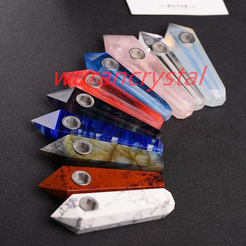 Natural Quartz Crystal Smoking Pipe Obelisk Point Rock Wand Reiki Healing Stone