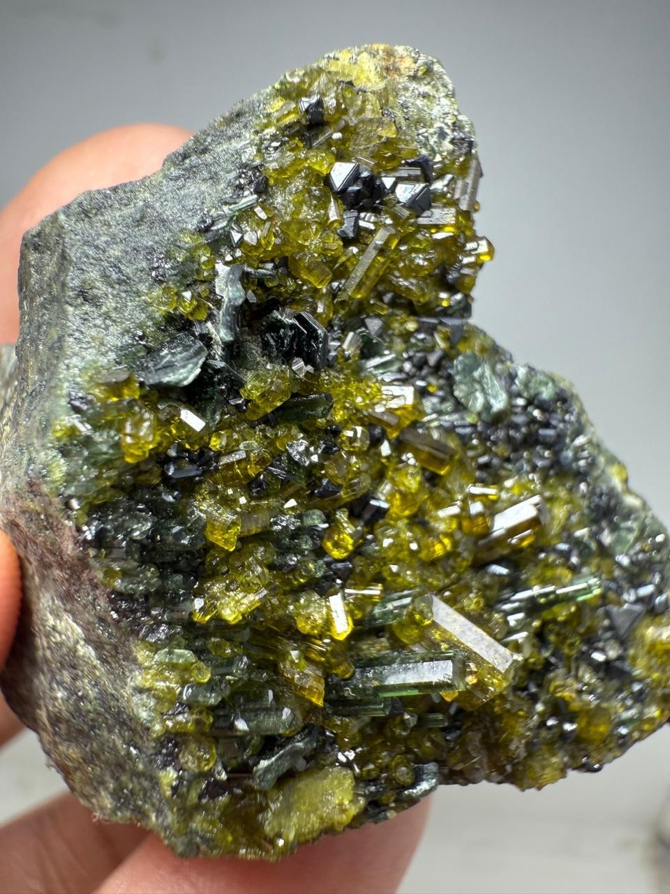 88-Gr Vesuvianite crystal specimen with Diopside &Magnetite Clinochlore from PAk
