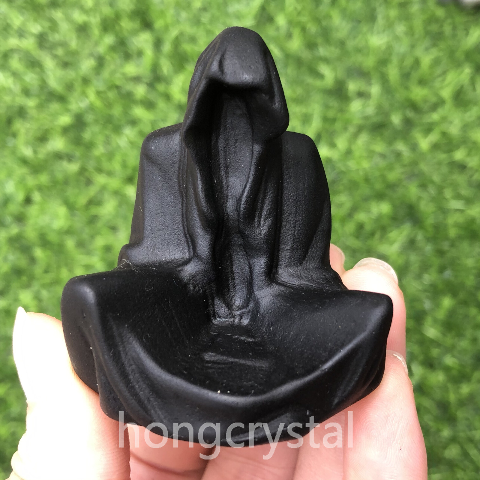 1pc Natural Obsidian Quartz Hand Caved Ghost Skull Crystal Reiki healing