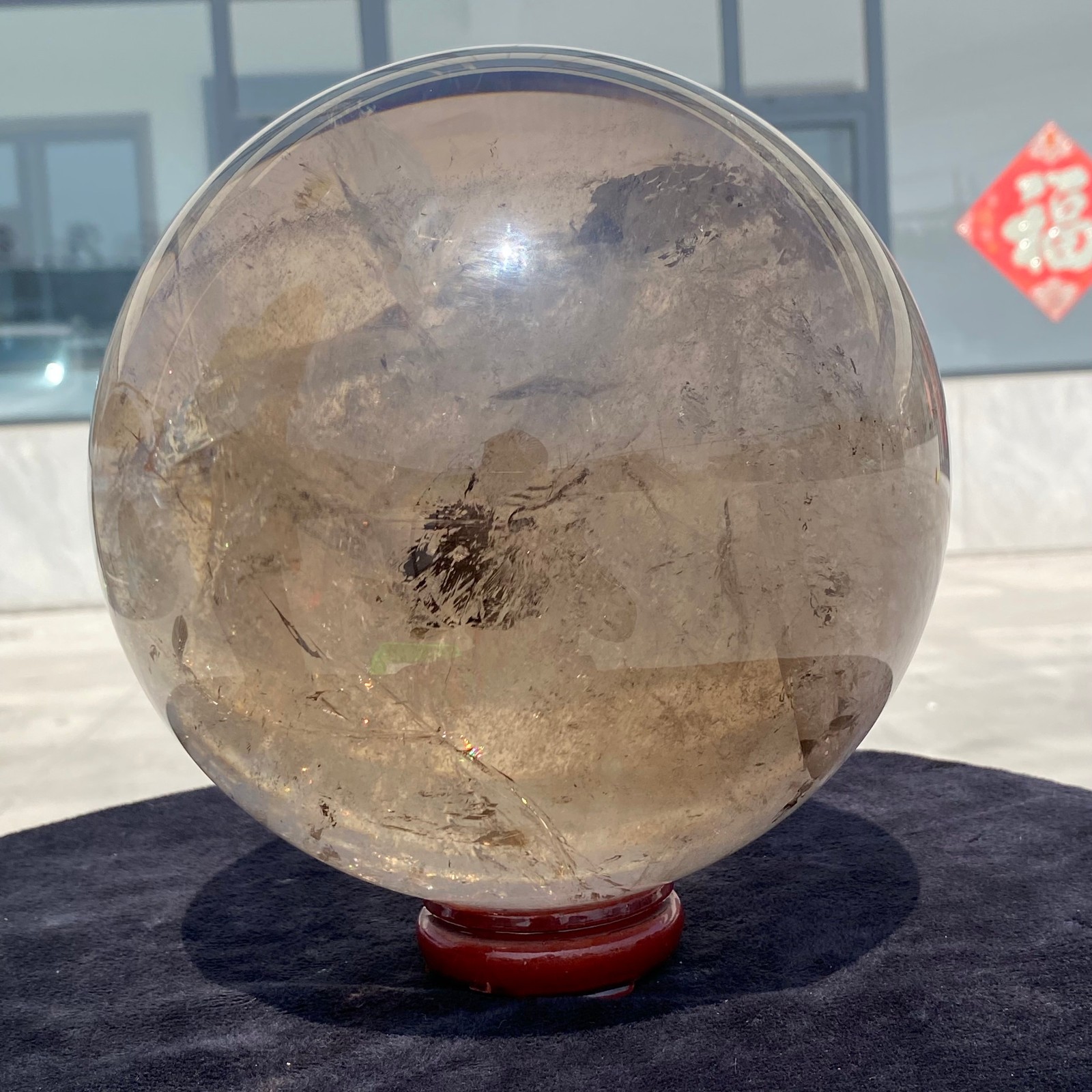 23LB Natural Rainbow Green Ghost Quartz Sphere Energy Crystal Ball Reiki +Stand
