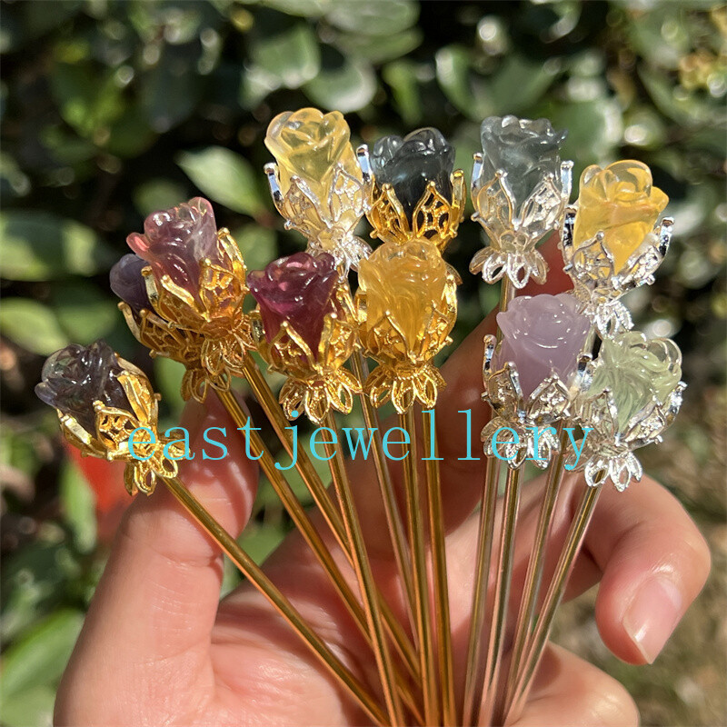 5pcs Natural Fluorite Rose flower skull Quartz Crystal Skull Reiki Healing Gem