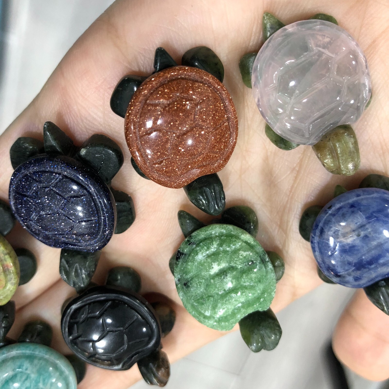 5pc Natural mix Quartz hand Carved Mini Sea turtle crystal Reiki healing