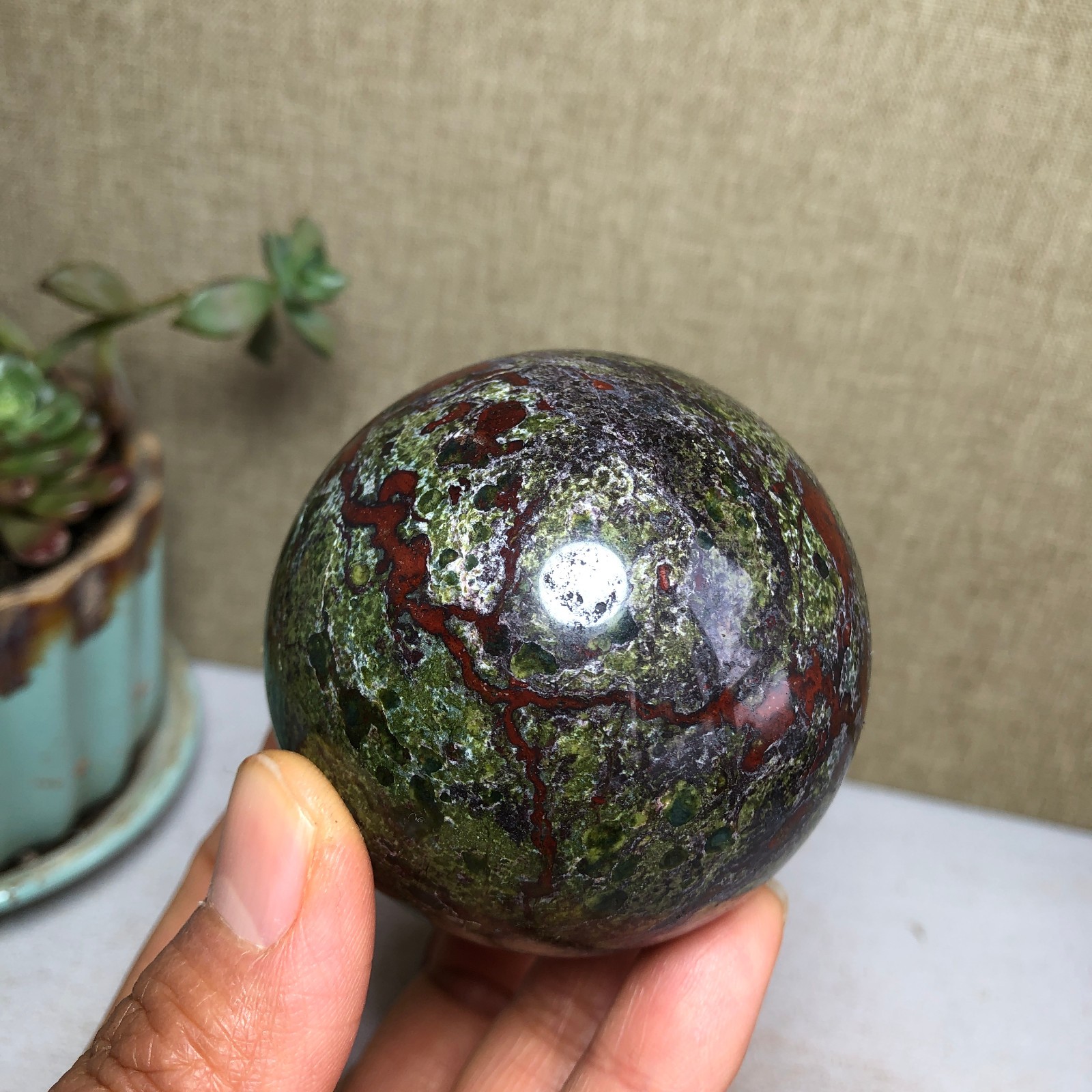 60mm Natural Dragon blood stone quartz crystal sphere ball healing 370g A4044