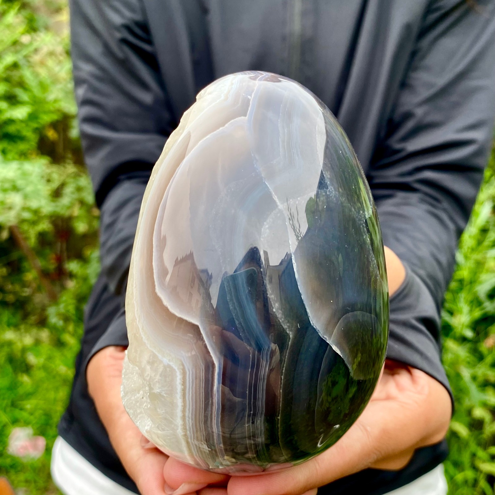 1.9LB Premium Natural Agate Geode Egg Polished Gemstone Egg Healing Mineral Disp
