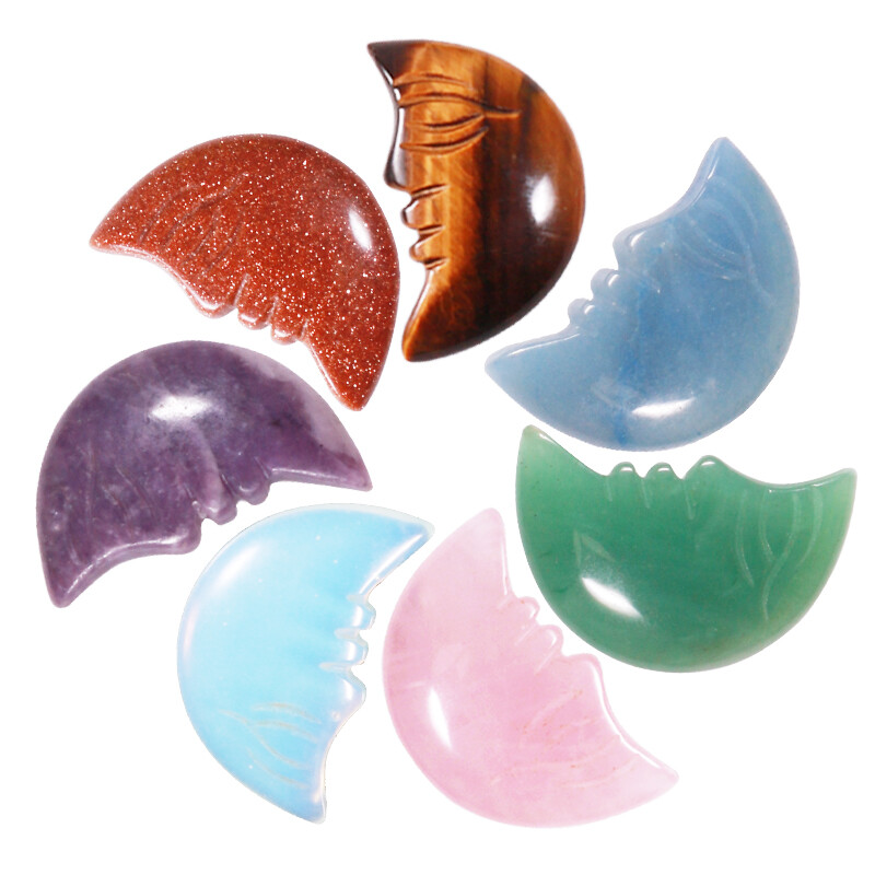 Natural quartz hand carved crystal moon face healing gemstone decoration 10pcs