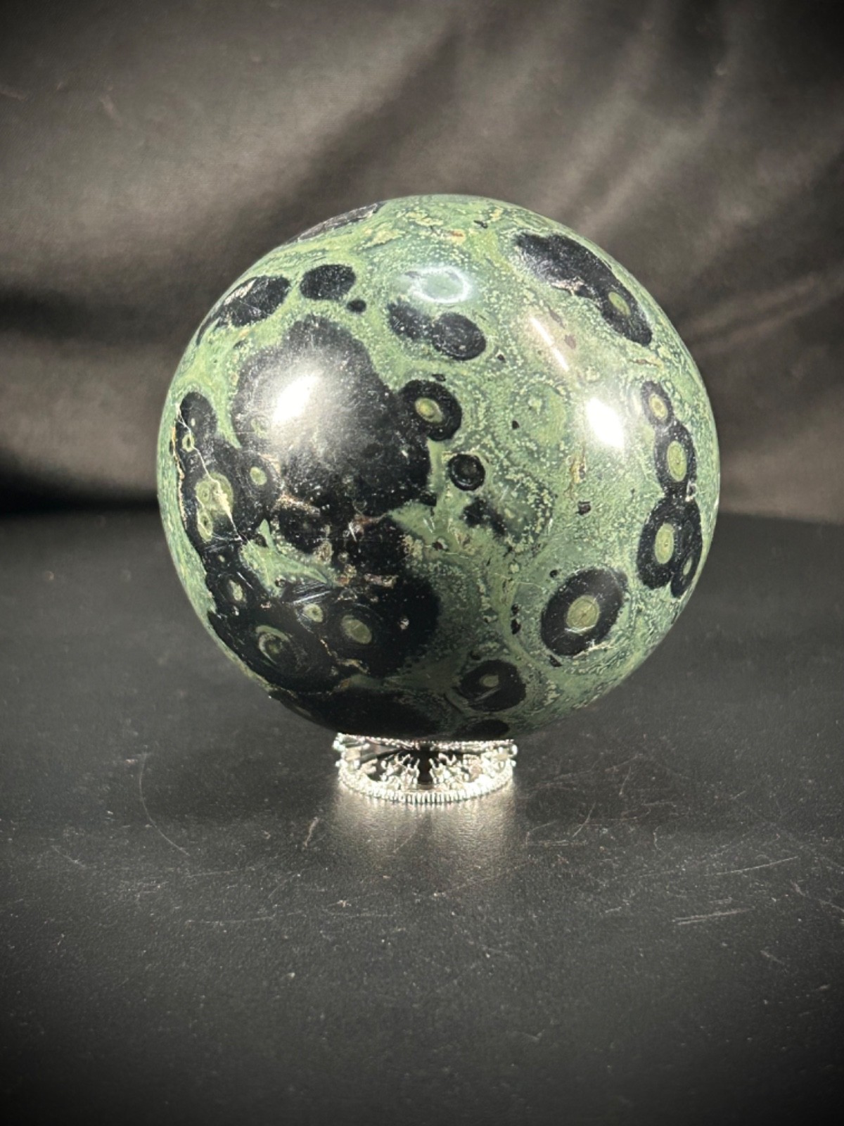 2.6″ Kambaba Jasper Sphere With Metal Stand 14 oz (396 grams)