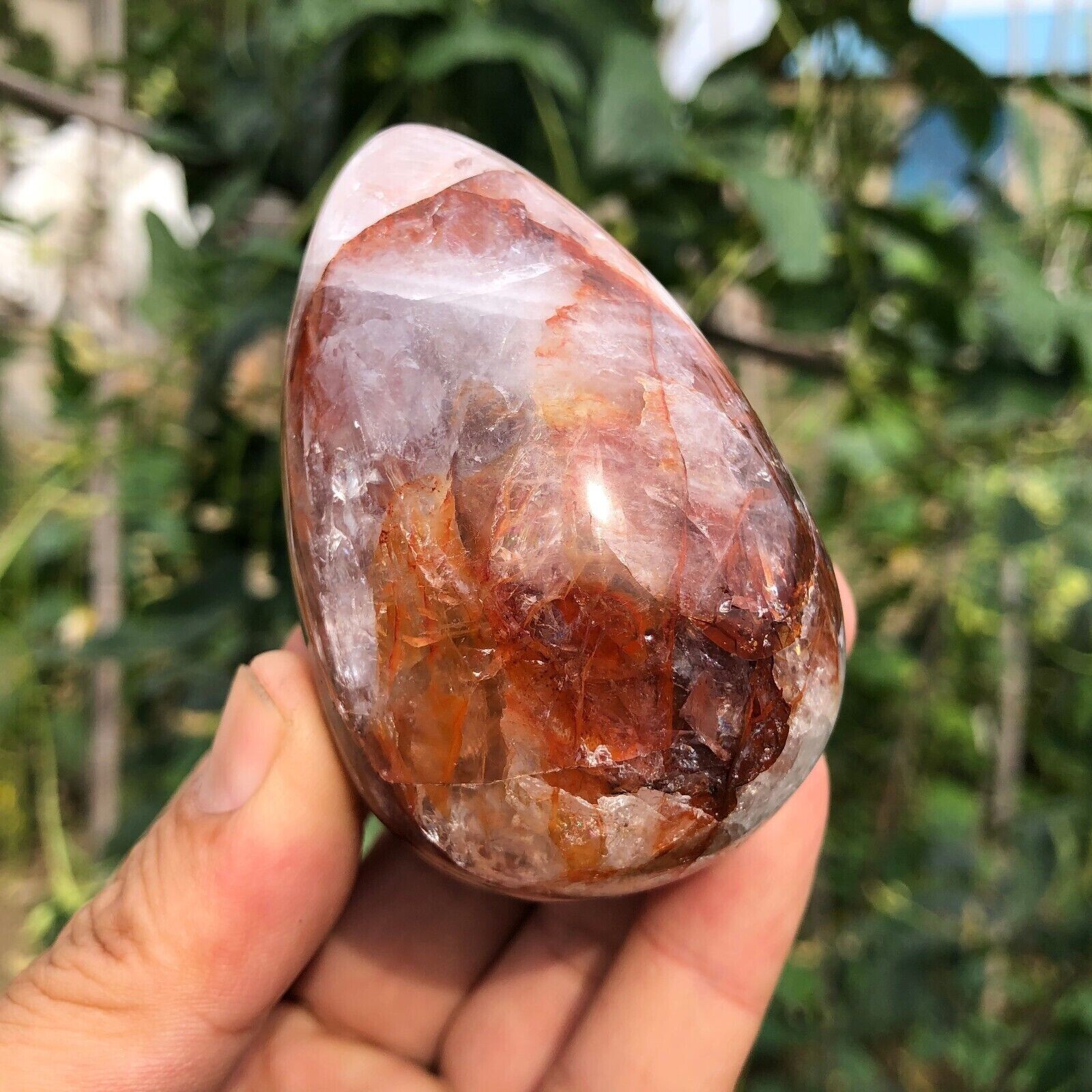 216g Natural Red glue flower quartz Crystal egg Mineral Specimen – Madagascar