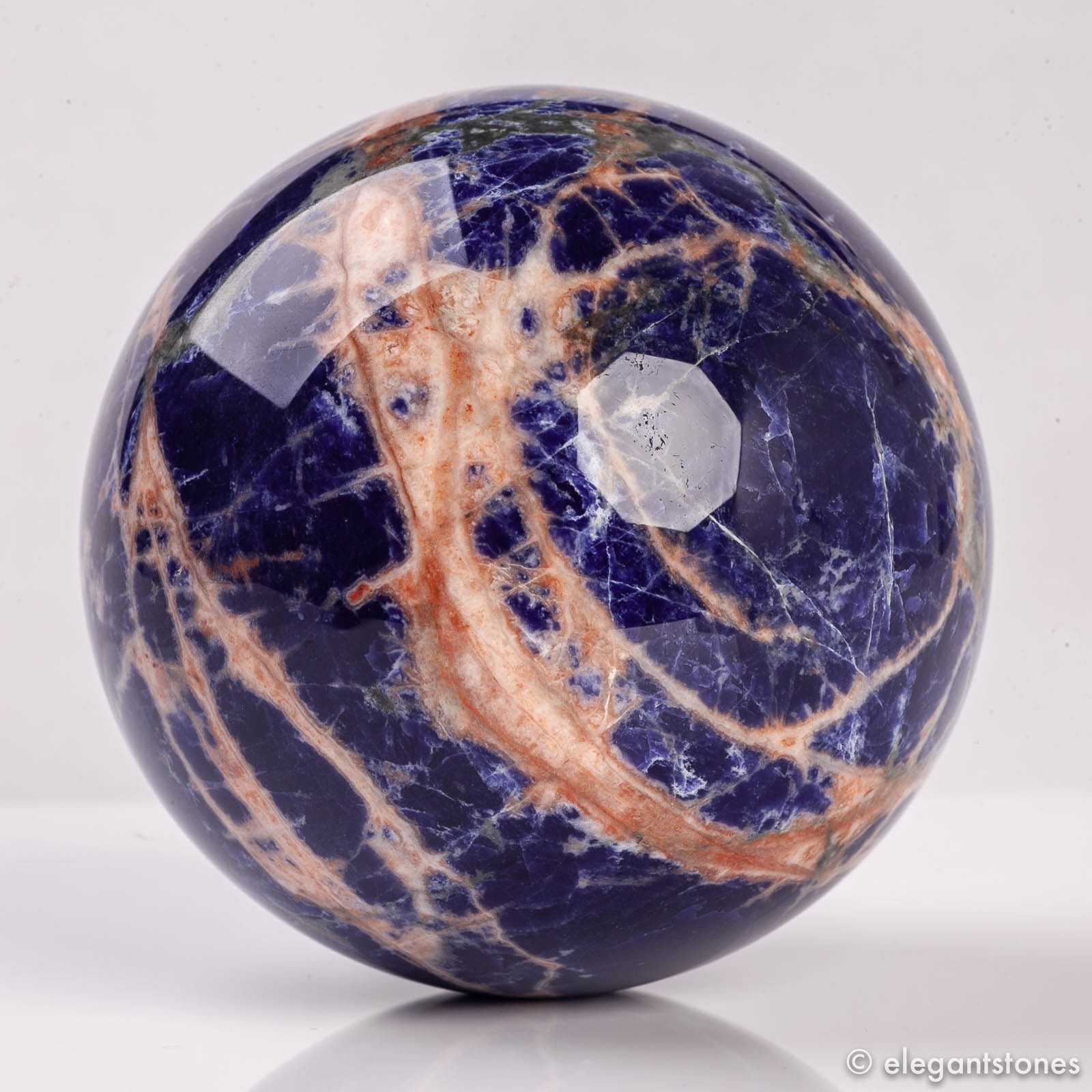 3.3″ 1.6lbs Deep Blue Sodalite Sphere Large Crystal Ball White Veins Healing