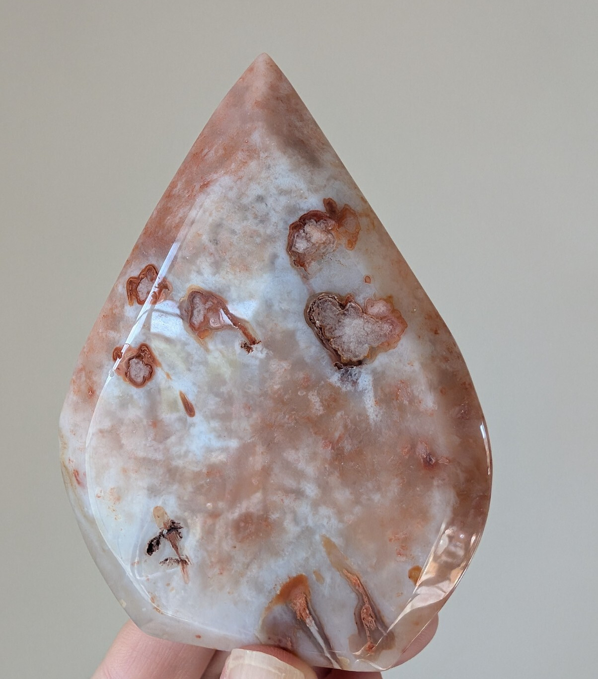 Red Cherry Flower Agate Freeform Ornament Teardrop Crystal Chakra Gemstone Gem
