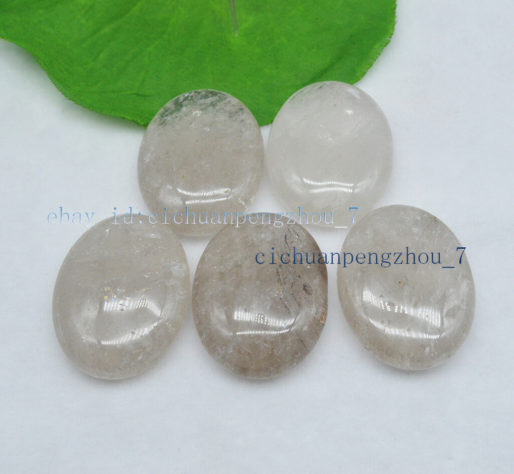 45mm Natural Rainbow Clear Quartz Crystal Flat Egg Palm Healing Gemstone Crafts