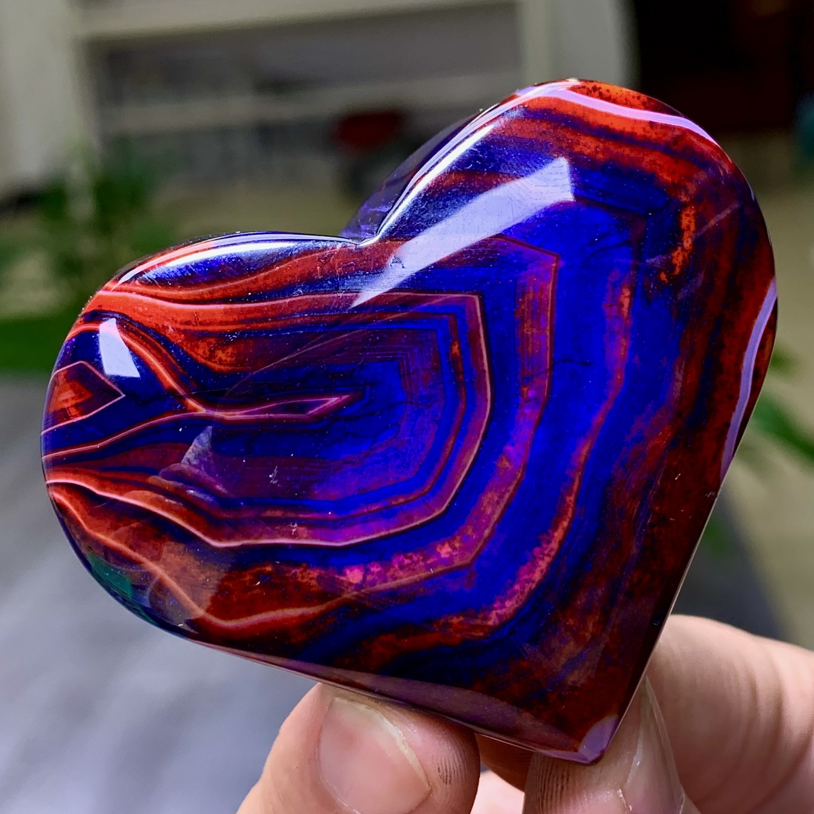 92G Natural colored striped agate crystal mineral heart shape