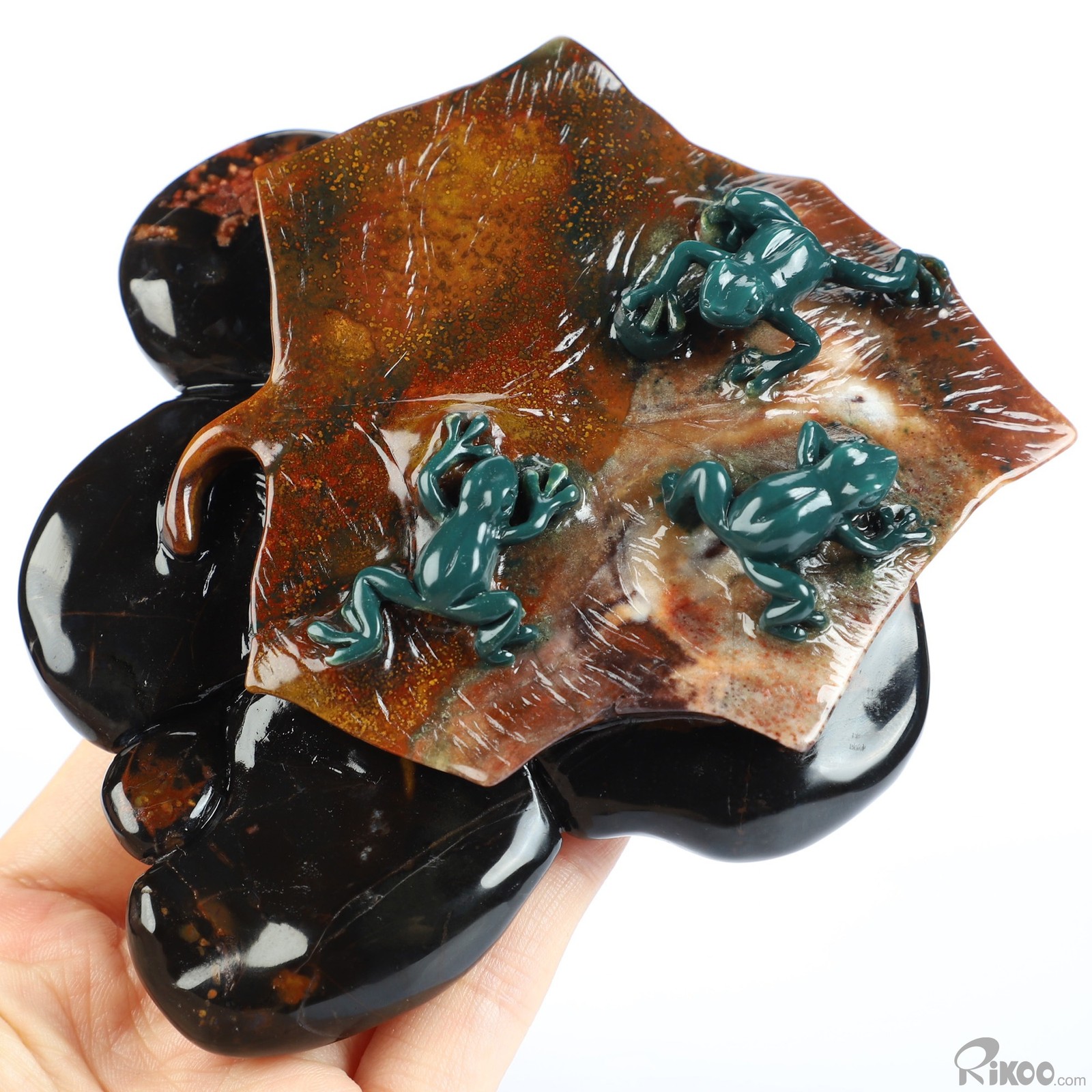 4.7″ Indian Agate Hand Carved Crystal Frogs Sculpture, Crystal Healing