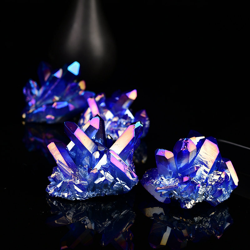 50g Natural Aura Blue Titanium Quartz Crystal Cluster VUG Specimens Stone Reiki