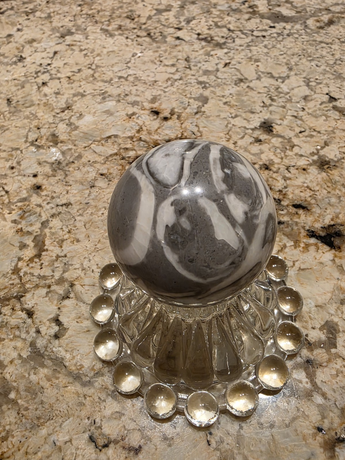 12.7oz Natural Shell Fossil Quartz Crystal Thousand Eye Jasper Polished Sphere