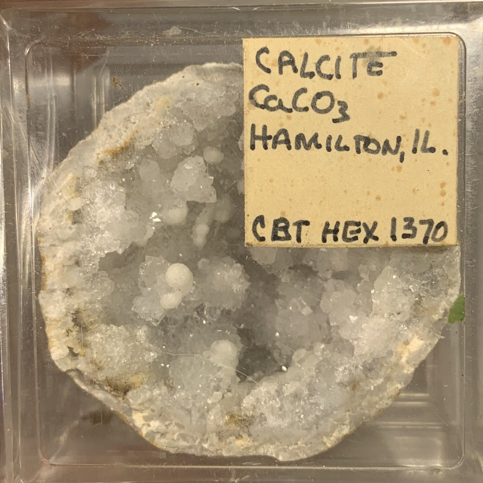 Calcite On Quartz Crystal Geode Hamilton Hancock Co ILLINOIS USA