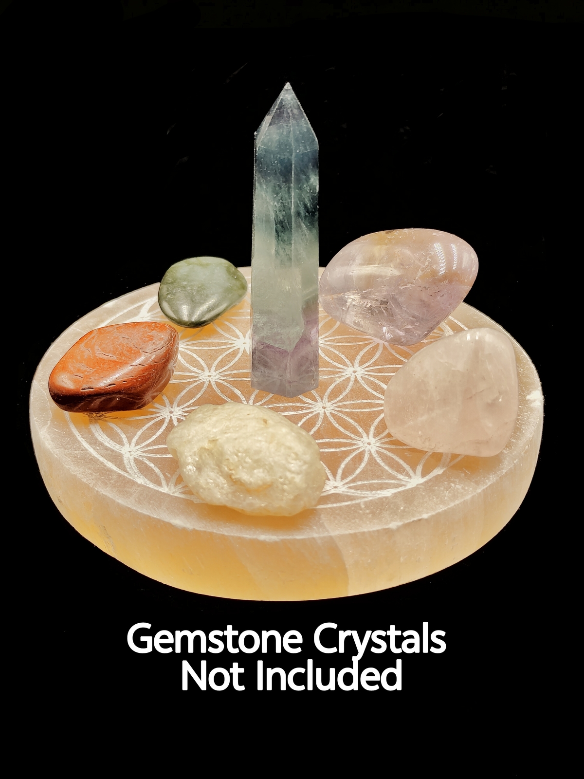 Orange Selenite Crystal Round Charging Plate Flower of Life Size 3.25″ Inches