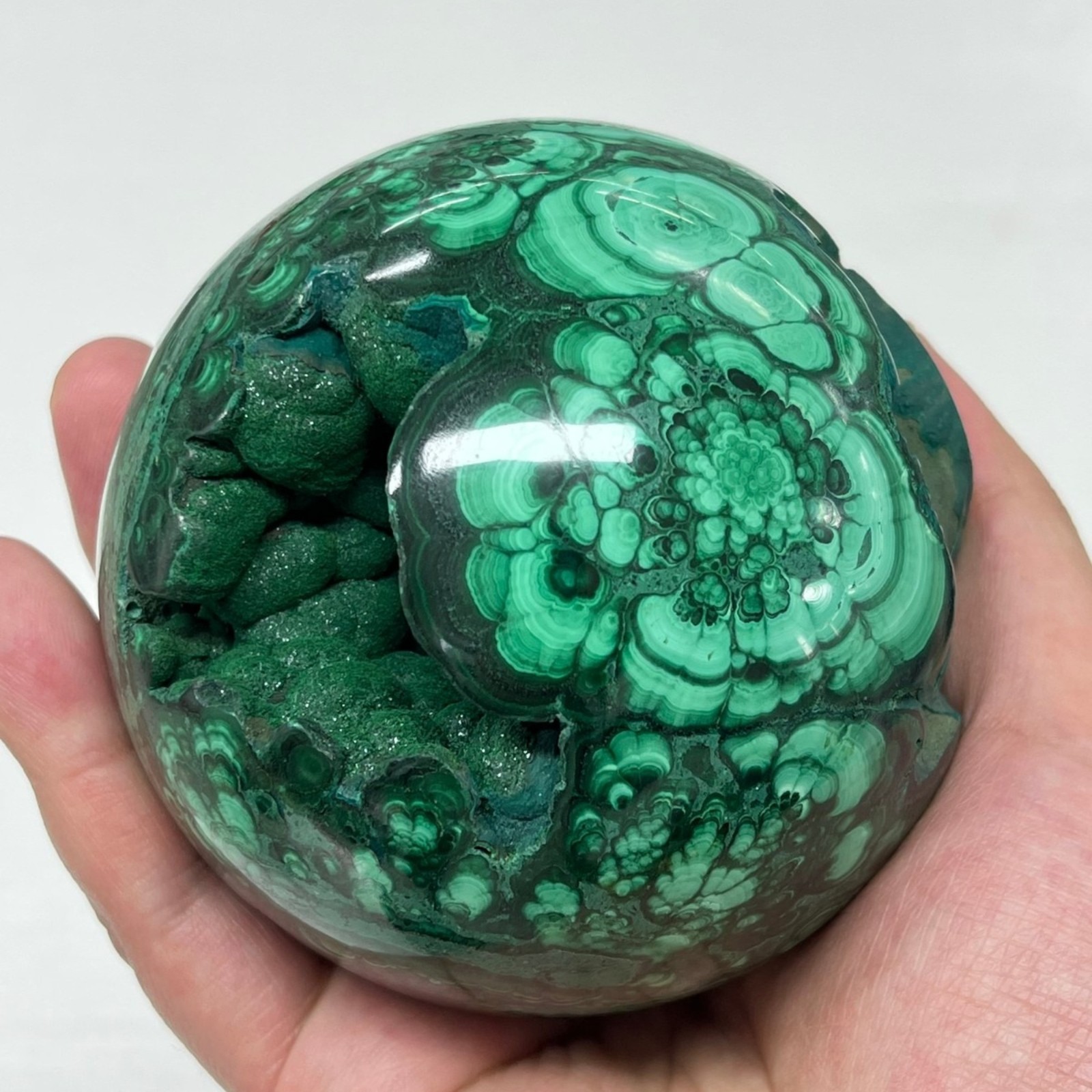 2.75LB 3.3″ Natural Velvet Malachite Sphere Crystal Druzy Ball Healing Decor
