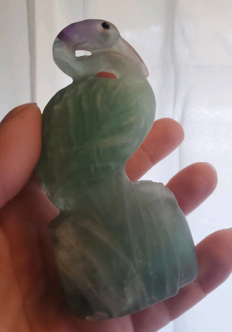 Carved Fluorite Crane Bird Crystal Figure
