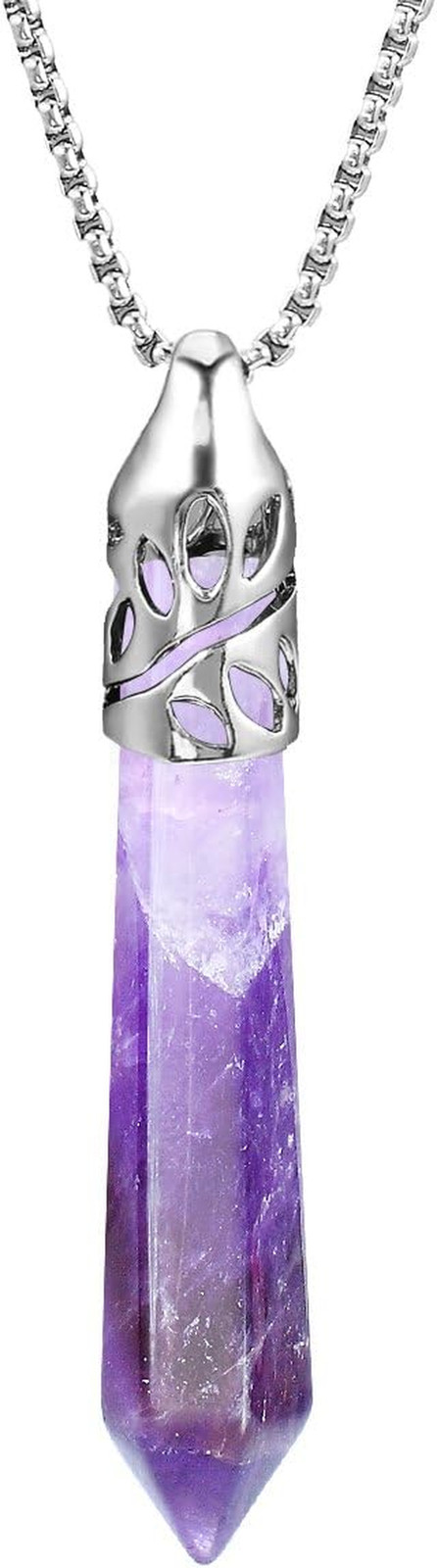 Healing Crystal Necklace for Women Men Natural Amethyst Quartz Crystal Pendant E