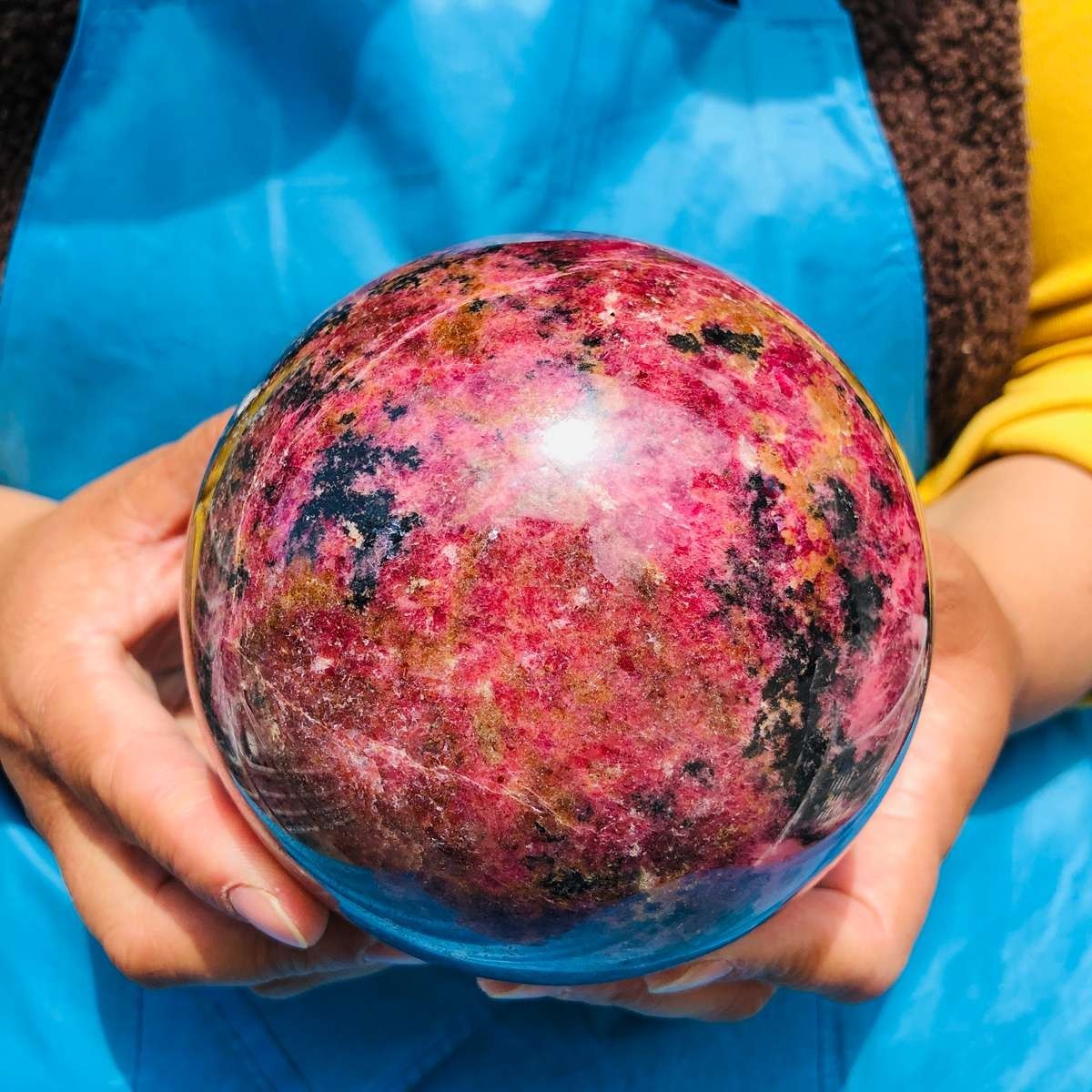 5.85 LB Natural Rhodonite Crystal Sphere Pink Black Healing Gem Stone 4774