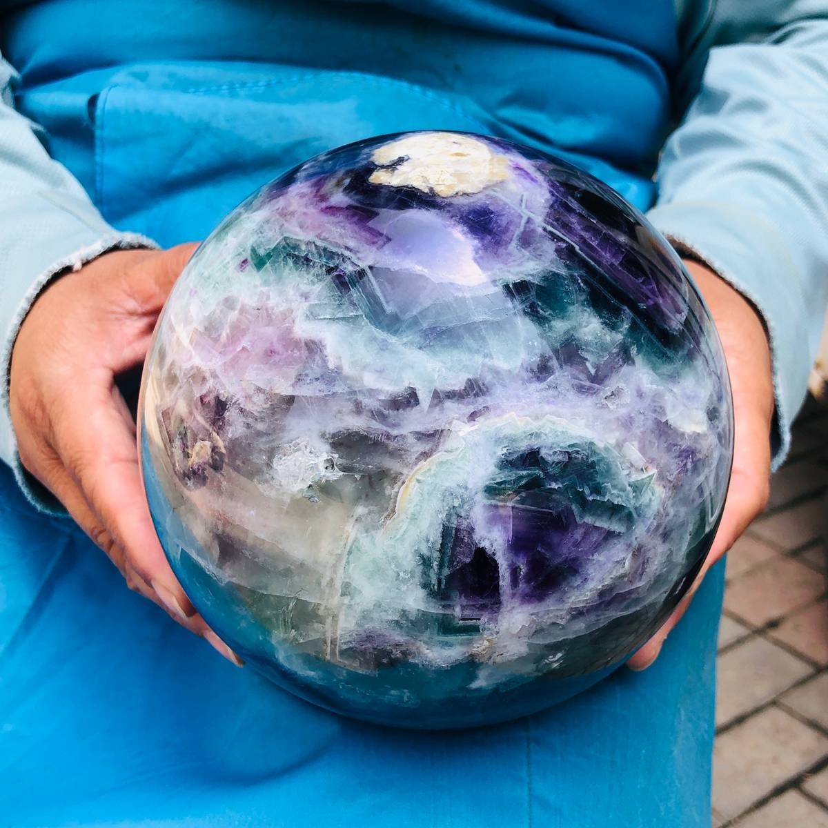 10.78 LB Natural Rainbow Fluorite Sphere Collectible Decor Healing Stone 5471
