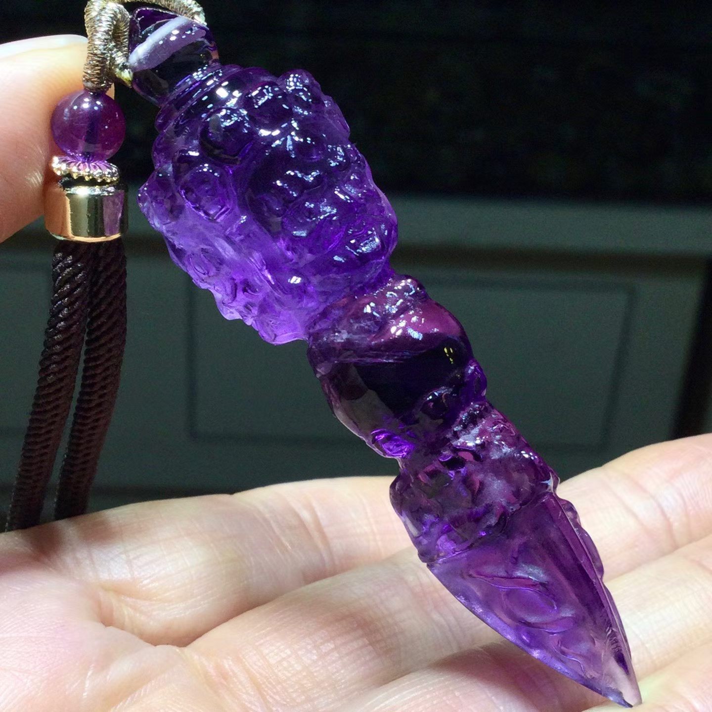 21.12g Natural Amethyst Vajra pestle quartz crystal Reiki Healing pendant
