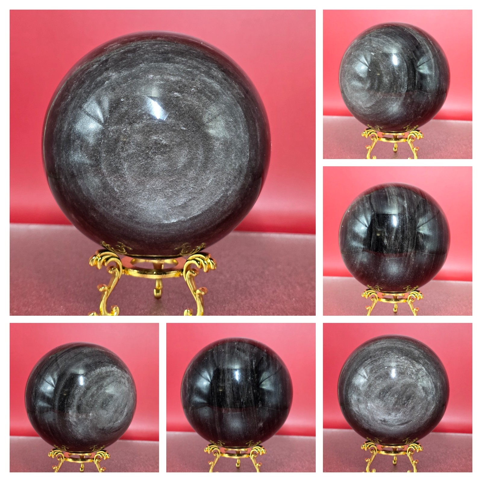 2 +LB Natural Silver Obsidian Jasper Quartz Sphere Crystal Ball Reiki Healing