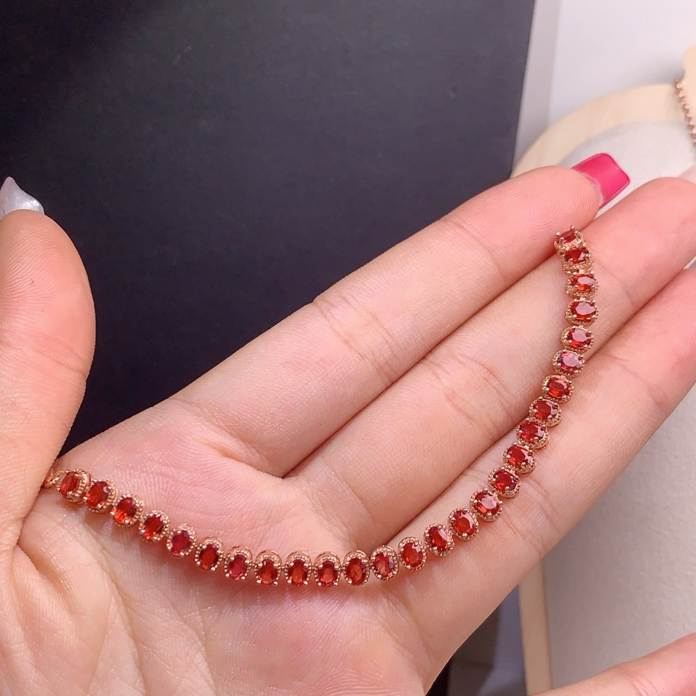 Natura Red Sapphire bracelet Gemstone jewelry S925 Silver Plated 18K Gold Gift