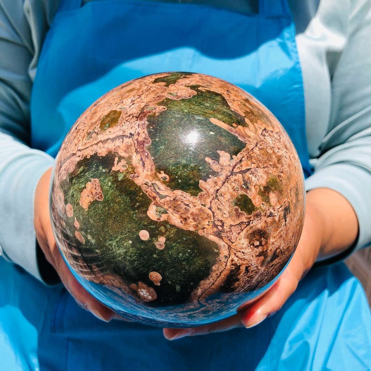 5.28LB Natural Cherry Blossom Agate Crystal Sphere Floral Healing Gem Stone 4848