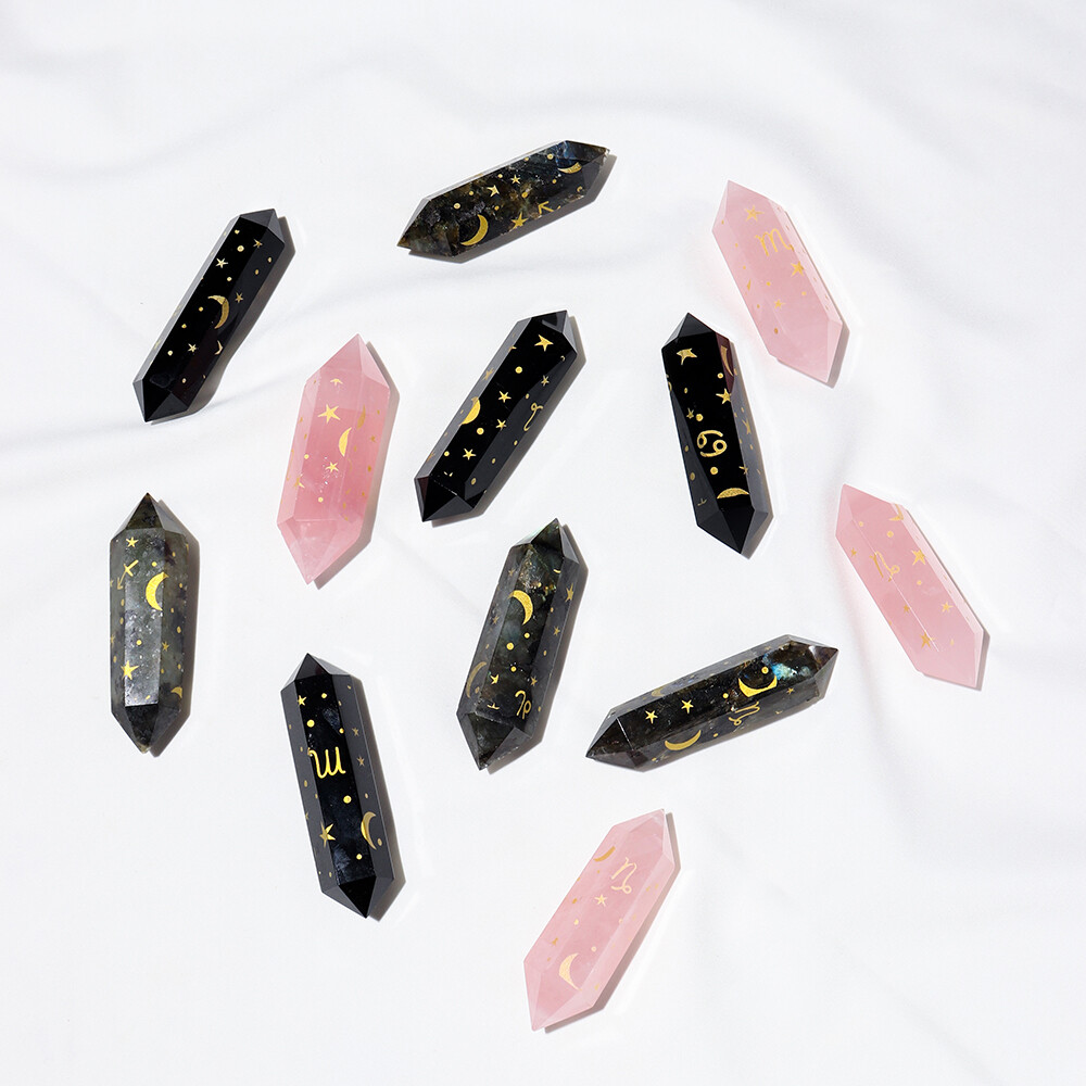 Natural Crystal Double Pointed Column Moon Star Crystal Witchcraft Divination