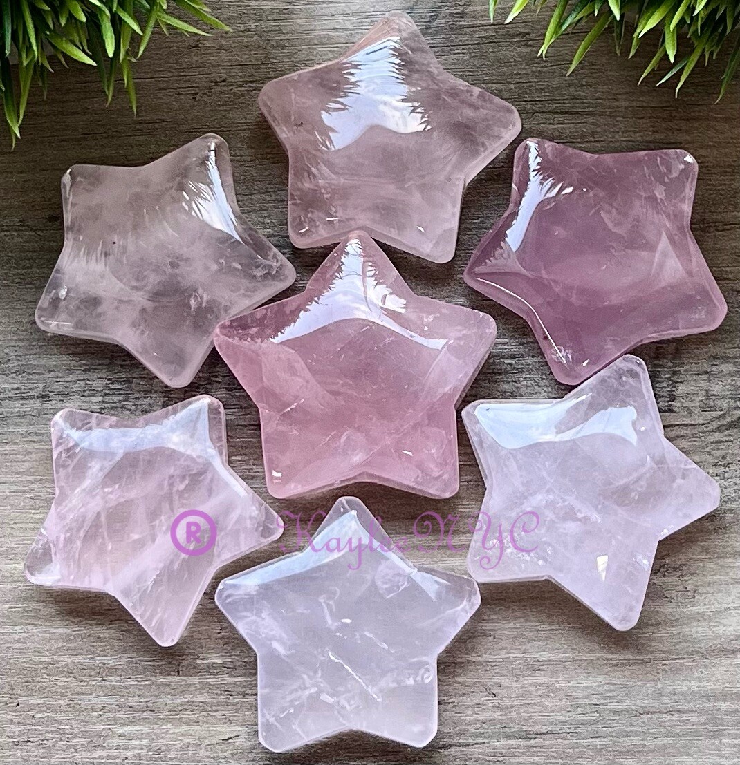 Wholesale Lot 7 Pcs Natural Rose Quartz Crystal Stars Healing Energy