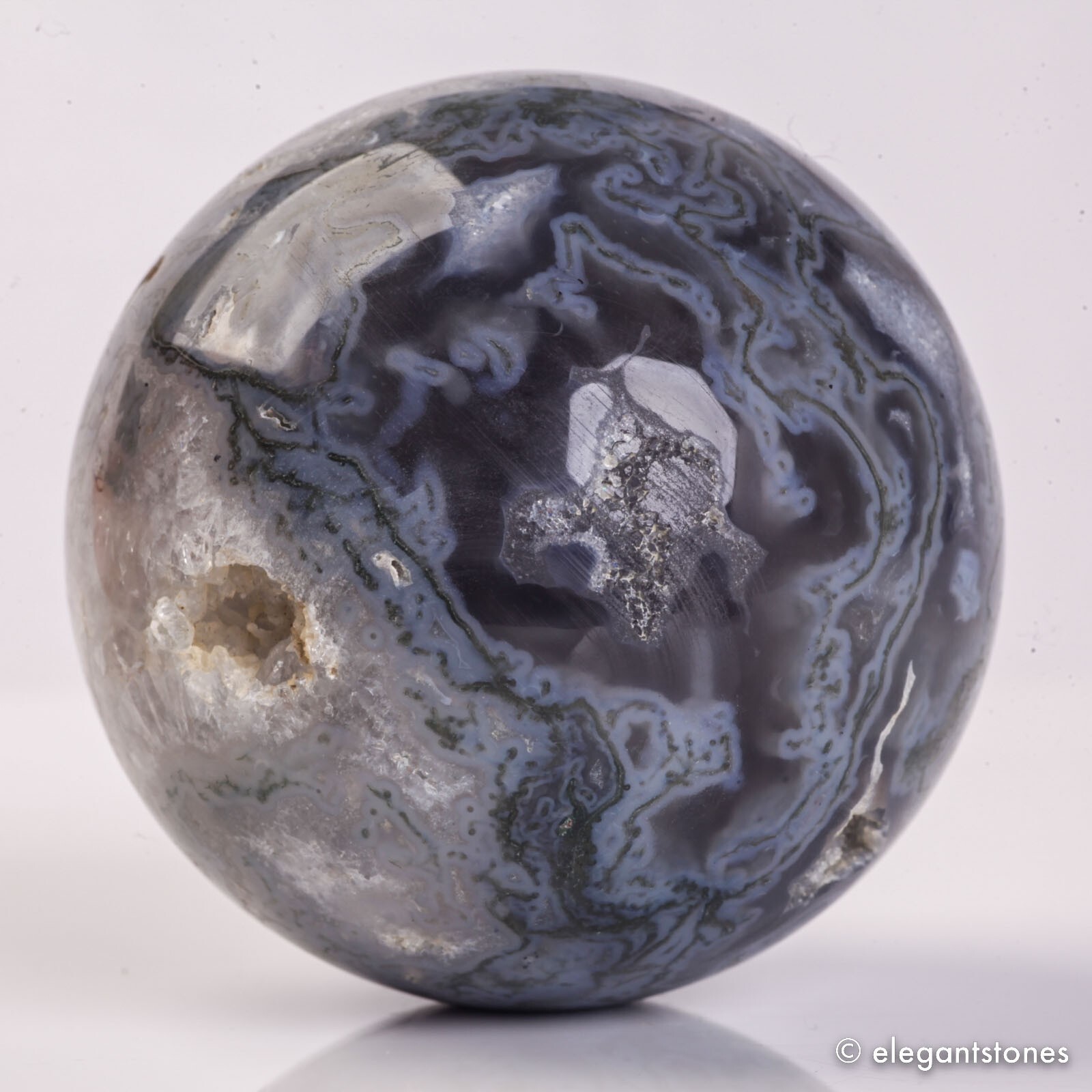 455g 69mm Moss Agate Sphere Crystal Natural Aquatic Plant Water Grass Reiki Ball