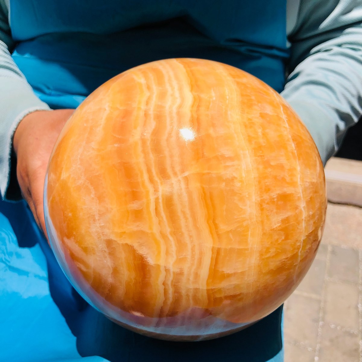 6520G Top Natural Yellow Calcite Ball Quartz Crystal Ball Reiki Healing 5522