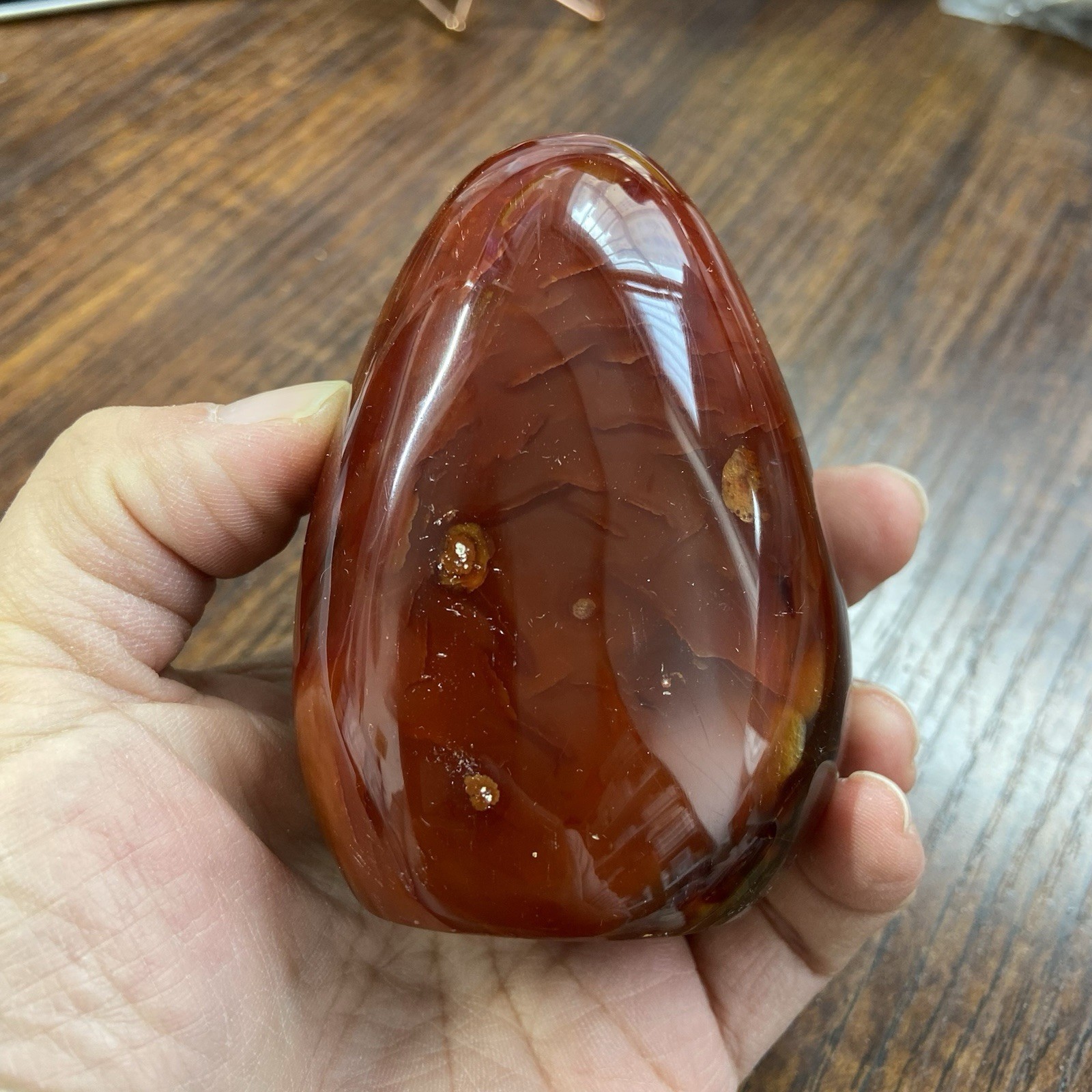83mm388g Beautiful Red AGATE Carnelian Yellow Spots Crystal Display Stand MGY143