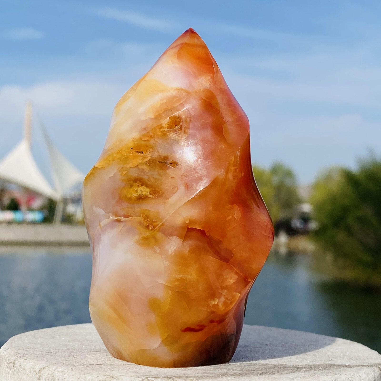 252G Natural Red Agate Flame spiral Quartz Crystal Mineral specimen healing