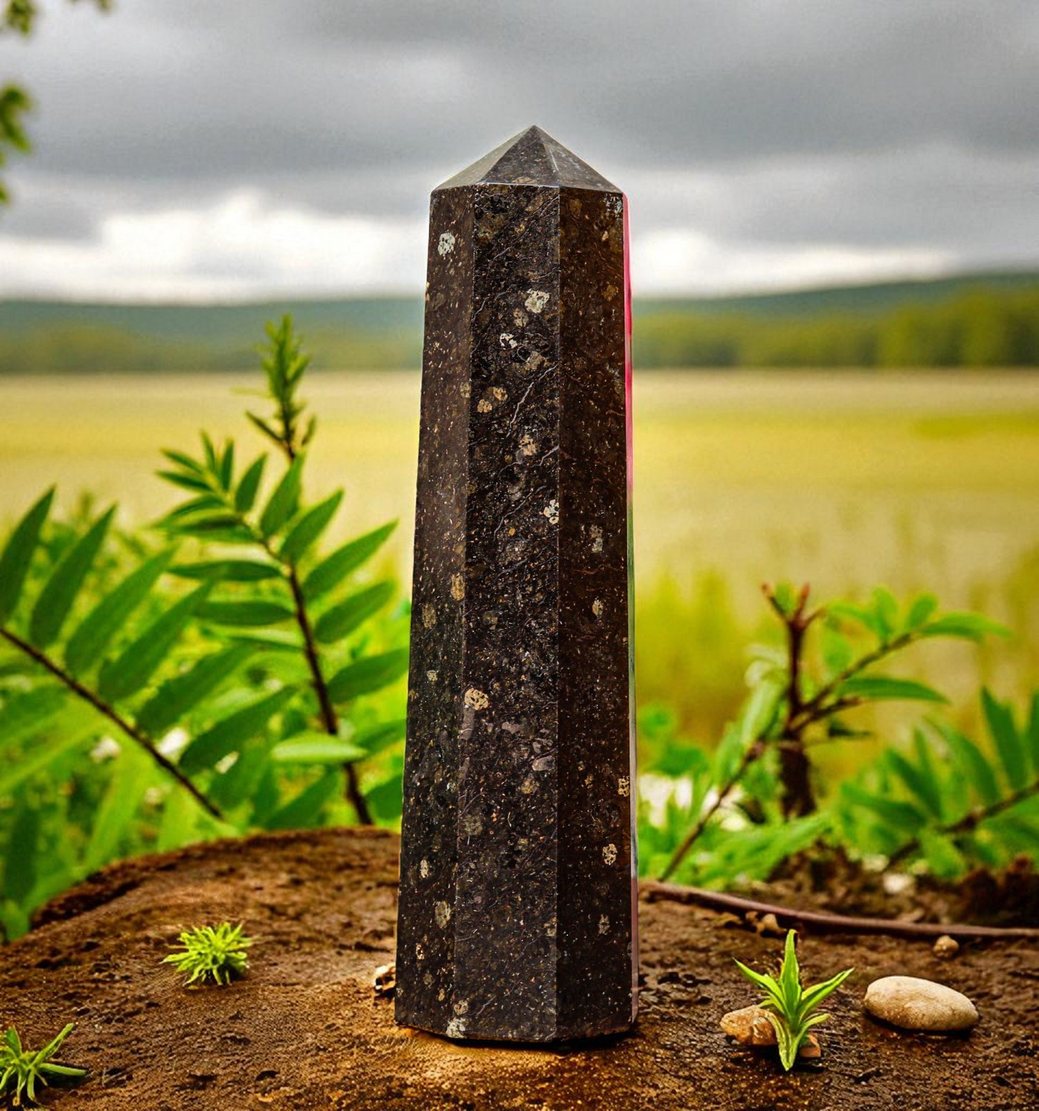 205mm Coppernite Healing Energy Crystal Decor Stone 8 Sided Tower Point