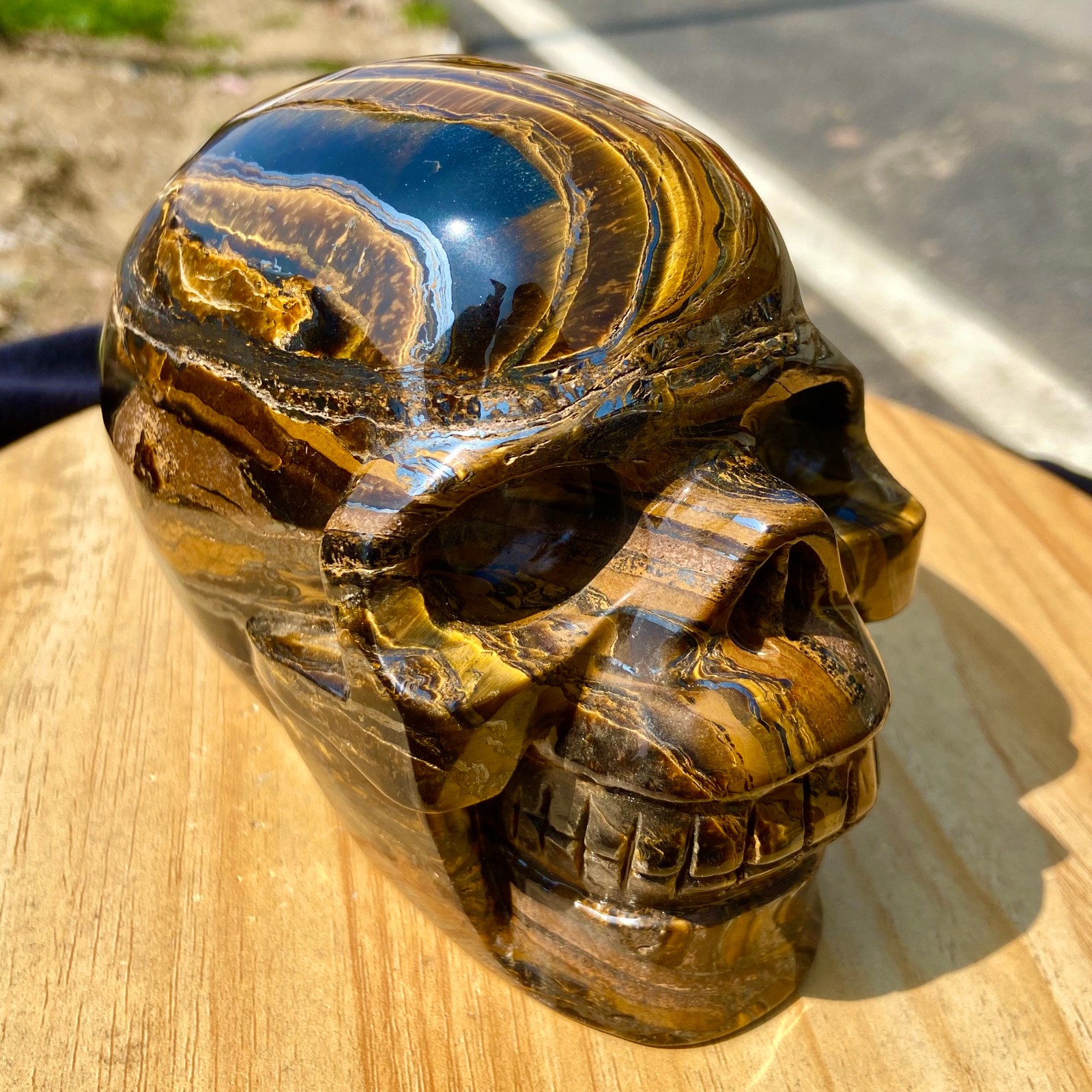 4.4LB Realistic Tiger’s Eye Skull Carving, Gemstone Healing & Collectible