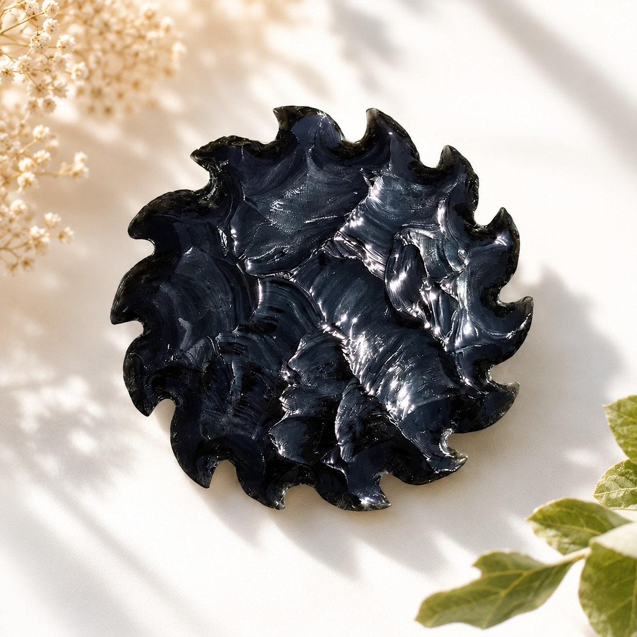 85-90mm Black Obsidian Sun Disc | Protection Crystal Spiritual Gift