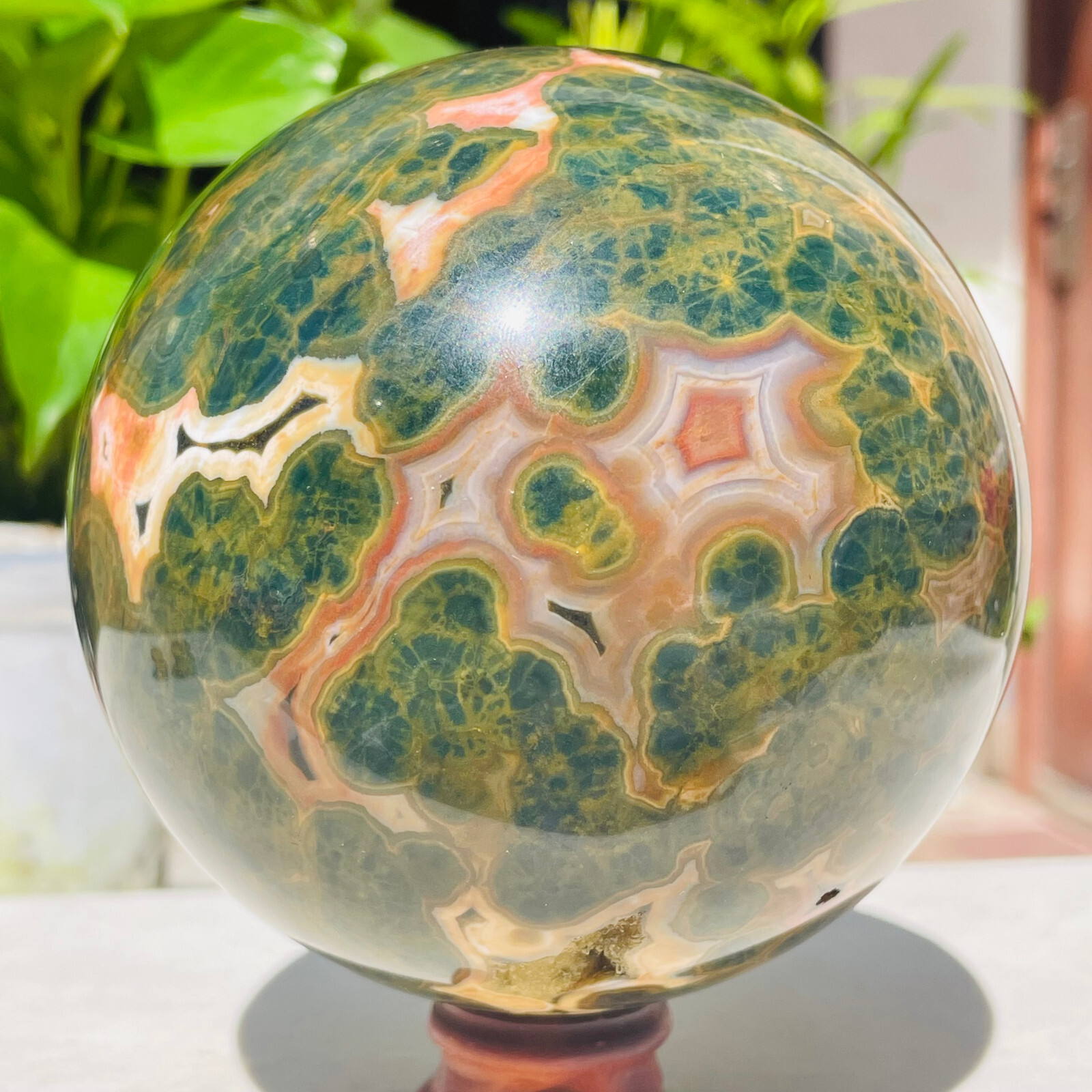 3.31LB Natural Yellow Green Ocean Jasper Quartz Crystal Sphere Geode Specimen