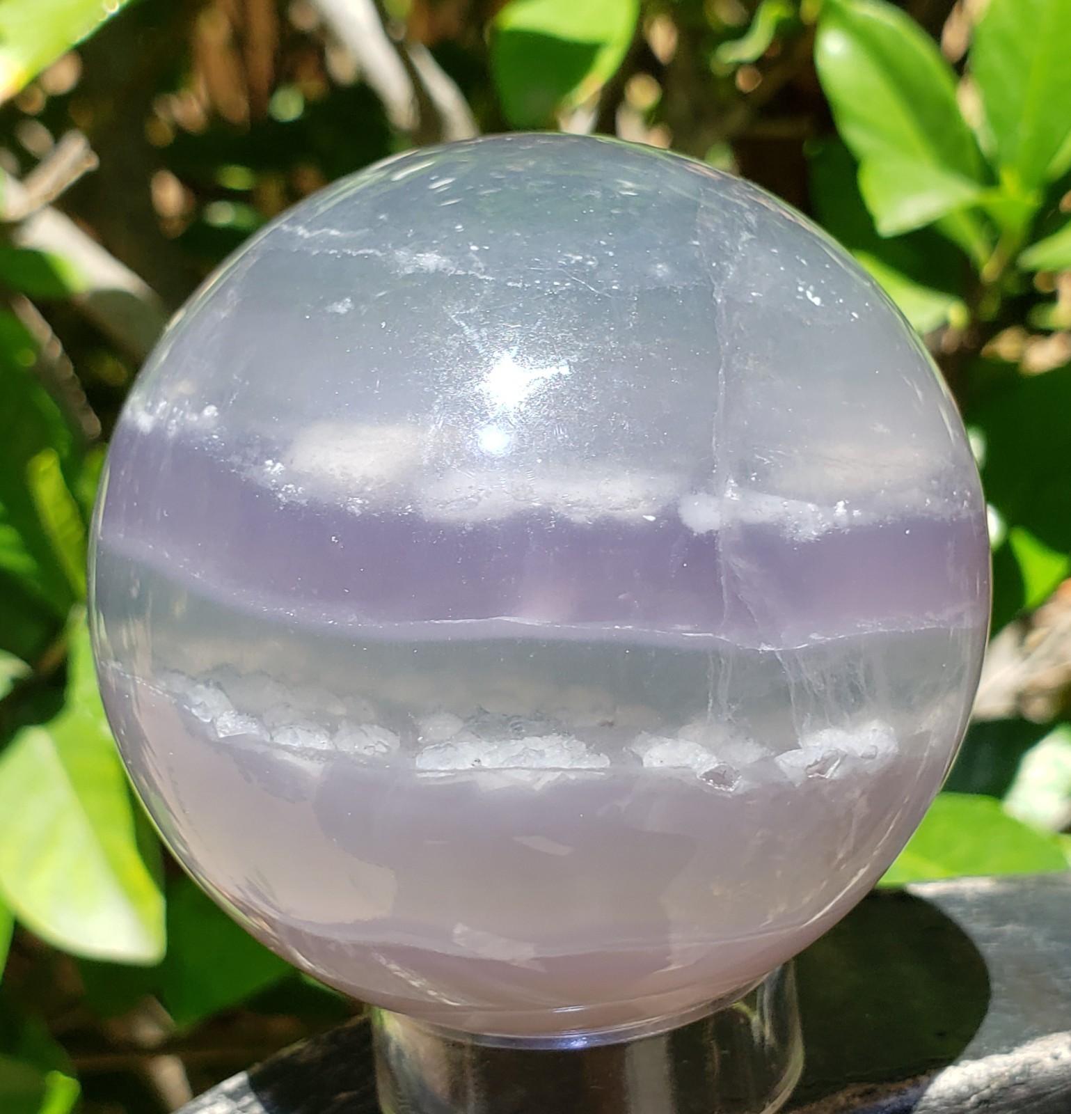 2.45″ Yttrium Lavender Fluorite Sphere Enhydro Sphere Orb Ball UV, 401g or 14 oz