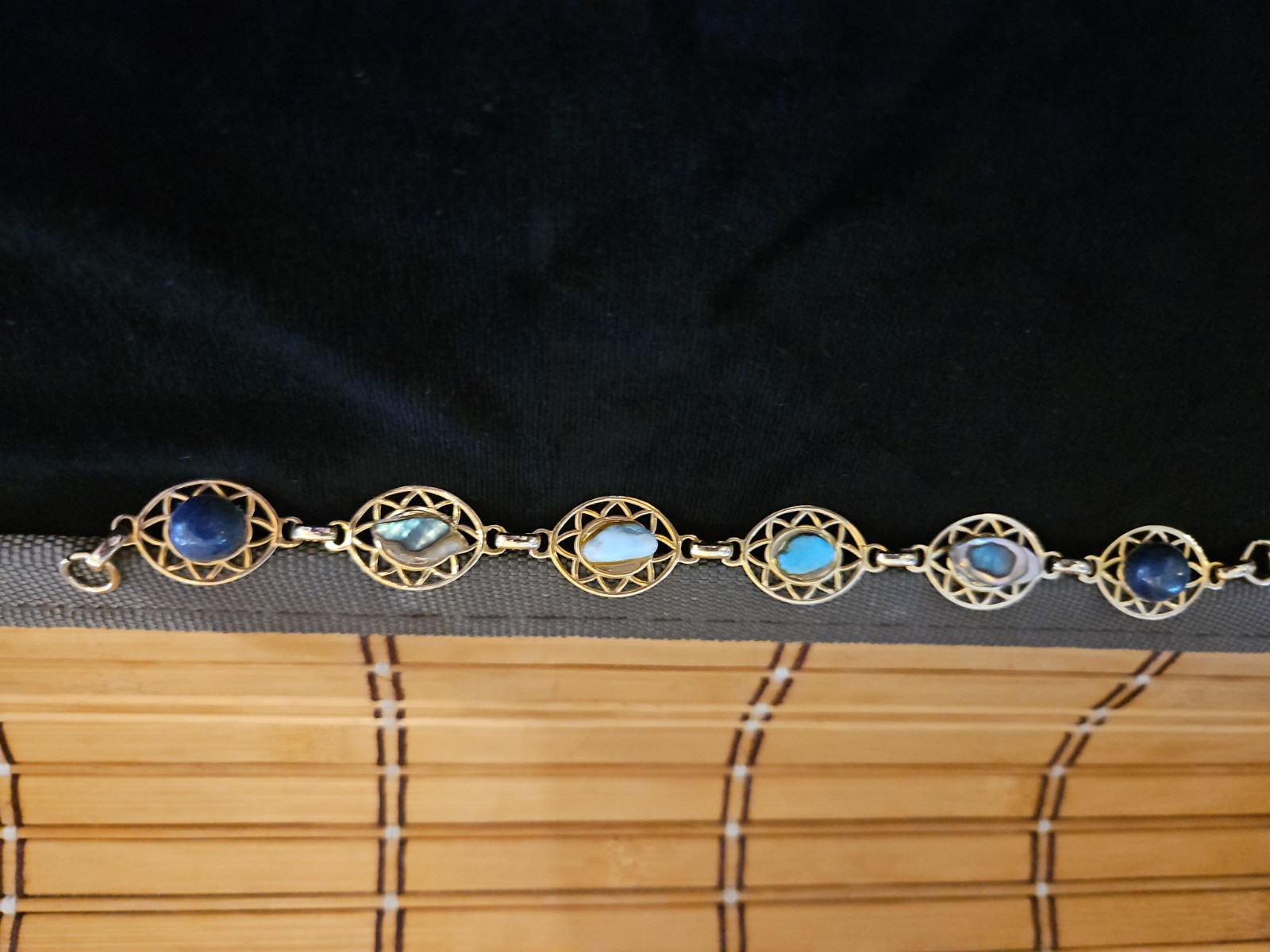 Abalone/Lapis Lazuli/Crystal Bracelet – Gold Colored Hardware