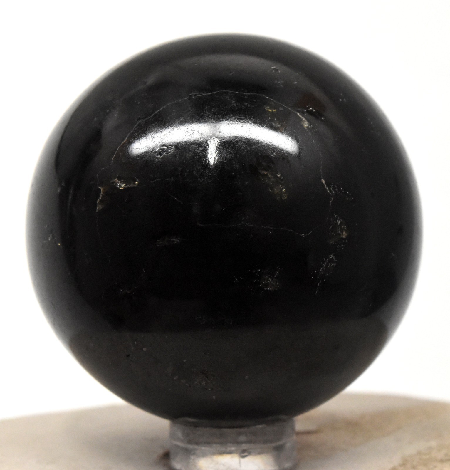 49mm Black Agate w/ Inclusions Sphere Polished Chalcedony Mineral Ball – India