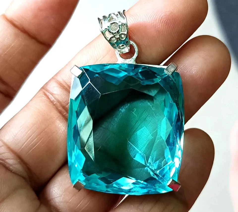 95.60 Ct+ Natural Blue Topaz 925 Solid Silver Pendant RG Gemstone EGL Certified